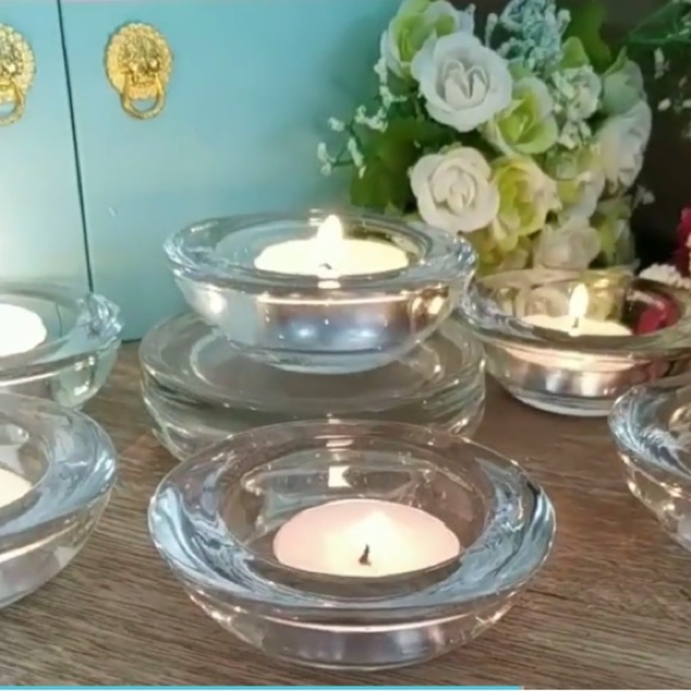 Elegant Clear Glass Tealight Holder Set of 2 - Goldeal - 3" Round Chunky Heavy